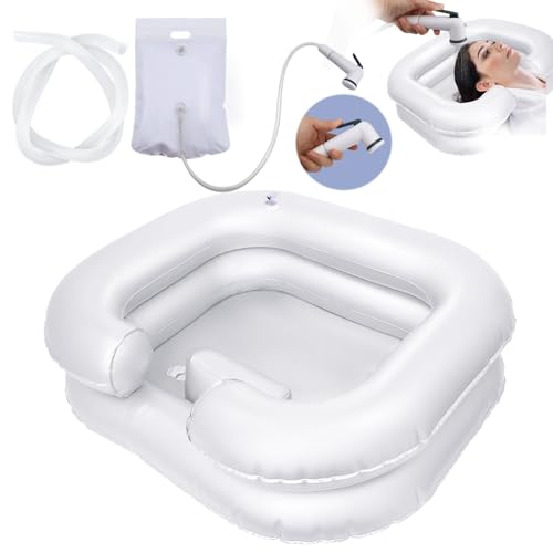 TYBYBB Haarwaschbecken für Bettlägerige, Aufblasbares Haarwaschbecken mit 1M Ablaufschlauch, Haare waschen im Bett Mit Duschkopf und Wassersack, für Schwangere Verletzte Behinderte Senioren