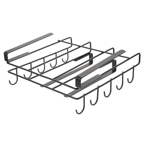 Healifty Under Cabinet Rack Multi Functional Kitchen Organizer for Pots Pans and Lids Storage Holder with Hooks Space Saving Shelf for Tidy Kitchen