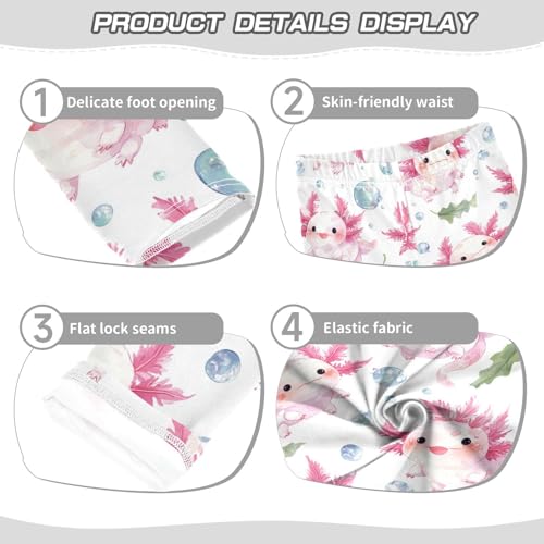 Boccsty Green Leaves Bubbles White Axolotls Girls Leggings Kids Yoga Pants Dance Active Tights 4T3