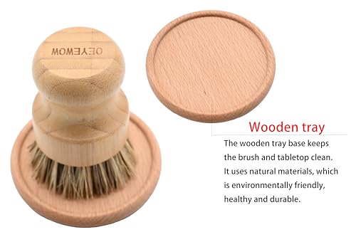 Image of Bamboo Dish Brush, Kitchen Dish Brush Set for Cleaning Dishes, Sinks, Cast Iron Pots /Pans and Vegetables, Sisal Bristles and Bamboo Grip - 1 pc + Hook + Plate Set (Plam Brush Dish Hook)