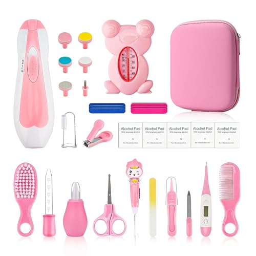 Image of Qunlions life Baby Grooming Kit, Infant Safety Care Set with Hair Brush Comb Nail Clipper Nasal Aspirator Ear Cleaner,Baby Essentials Kit for Newborn Girls Boys, Pink-26- in-1