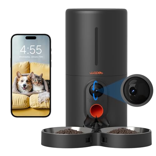 WOPET Automatic Cat Feeder with Camera for Two Cats, 6L Automatic Dog Feeder with HD Video and Night Vision, 5G/2.4G WiFi Pet Feeder for Cats & Dogs, SD Card Storage & 2-Way Audio