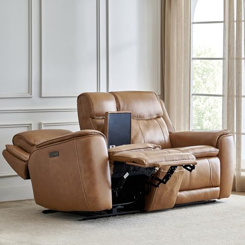Image of Home Centre | Potsdam Half Leather 2-Seater Zero Gravity Electric Recliner | Recliner Sofa for Living Room | Solid Wood | Tan | 1 Year Warranty