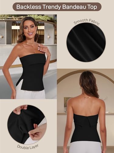 Strapless Tube Tops for Women Backless Going Out Bandeau Top Sexy Trendy Off Shoulder Side Split Summer Bustier Tops3