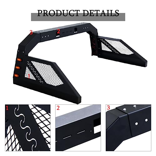 Migoda Adjustable Universal Truck Bed Chase Rack Roll Bar with 6 Amber Side Marker Lamps Work Lights for Added Safety and Functionality, Universal Chase Rack Roll Bar for Pickup Truck - Image 5