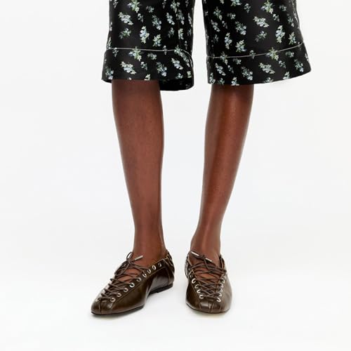 Leather Ballet Flats for Women Mary Jane Ballet Flats Lace Up Round Closed Toe Flat Shoes Fashion Dress Work Comfort Slip on Shoes4