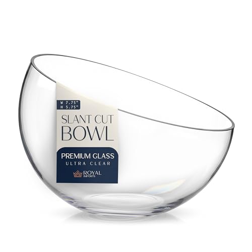 Royal Imports Clear Glass Slant Cut Tilted Angled Bubble Ball Decorative Serving Bowl For Buffet Centerpiece, Plant Terrarium, Flower Vase, Snack Salad fruit Candy Dish