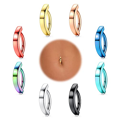 Joerica 14G Clicker Belly Button Rings For Women Men Curved Barbell Navel Piercing Jewelry Stainless Steel Hoop Belly Button Rings Rivet Reverse Curved Navel Barbell Body Jewelry 10Mm #TOP20