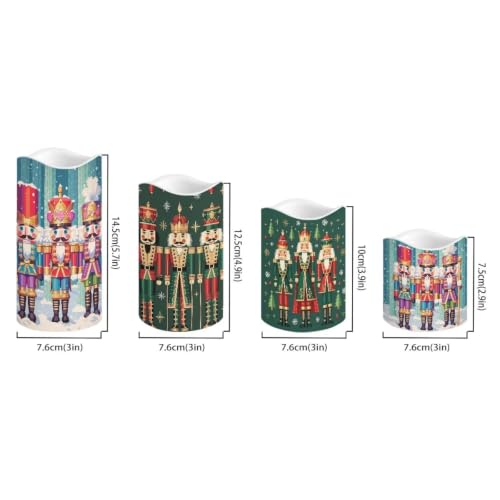 Image of Christmas Flameless LED Candles Set of 4 | Nutcracker, Xmas Battery Operated Candles with Remote Control, Electric Pillar Candles for Holiday Party Decorations