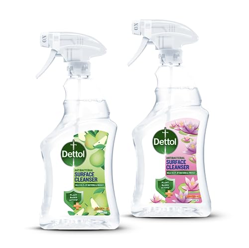 Dettol Antibacterial Surface Cleanser Spray, Plant Based Ingredient, Waterlily and Crisp Pear Fragrances, Multipack of 2 x 750ml
