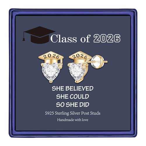 Pendientes de plata de ley S925 con circonita cúbica en forma de corazón 2021, chapados en oro de 14 quilates, hipoalergénicos, para orejas sensibles, regalos de graduación para ella dorado