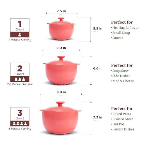 Image of MINH LONG 1-Qt Porcelain Dutch Oven with Lid - Lead & Cadmium Free, Oven Safe to 482F, Heat Retention, Clay Pot for Cooking on Gas & Infrared Cooktop, Use to Marinate, Cook, Bake, Refrigerate & Serve
