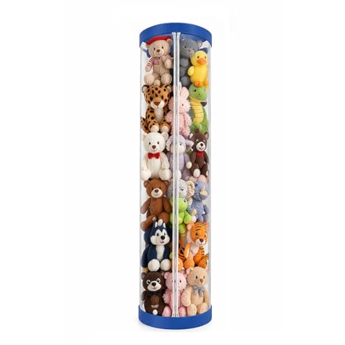 Upgraded Storage Tube Dust-Resistant 47x11 Inch PET Transparent Bucket with Double Zipper Easy Assembly & Space Saving Ideal for Playrooms Living Rooms Bedrooms Blue