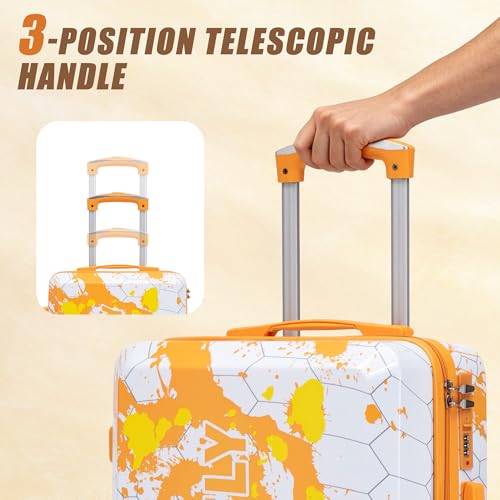 Image of Hardside Luggage Sets, Lightweight Stripes Suitcase with Spinner Wheels, Yellow-PC