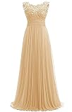 PROMLINK Women Long Beaded Chiffon Bridesmaid Dresses Prom Formal Dress,Gold 16