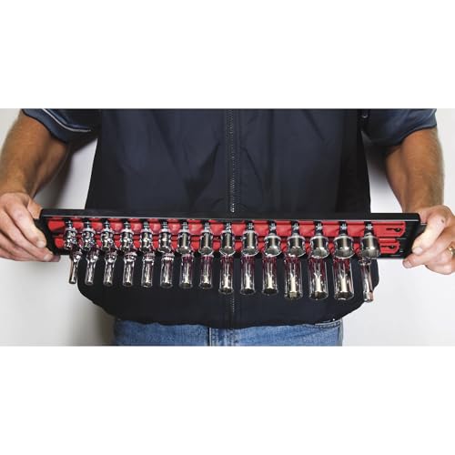Image of Ernst Manufacturing 18-Inch Socket Boss 2-Rail 1 /2-Inch-Drive Socket Organizer with Twist Lock Secure Hold and Toolbox Drawer Tray, Red - Made in USA