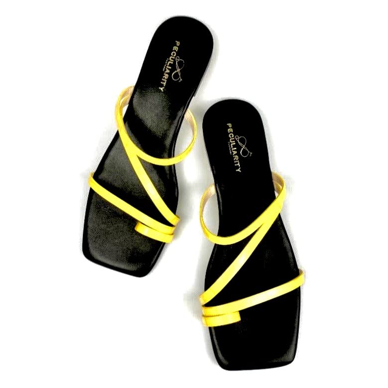 Peculiarity Footwear Sun Shiny Star – Size 12 – Yellow Square-Toe Slides for Women, Beach Sandals, Spring/Summer Style, Sizes 9-13