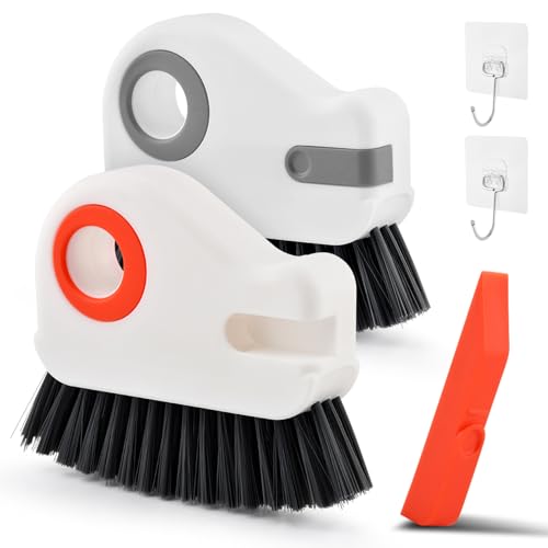 2Pcs Window Track Cleaner with Hard Bristle Brush & Scraper,