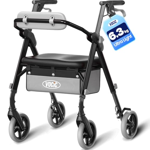 VOCIC Andador plegable ligero con asiento, 6,3kg Ultraligero, Max 150 kg