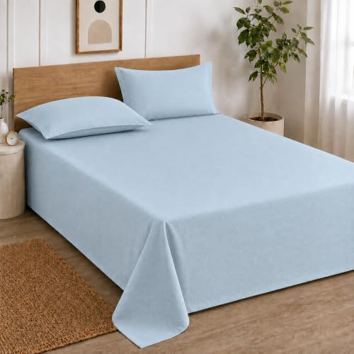 Image of Cortina Cloud Cotton King Size Bedsheet with 2 Pillow Covers | Super Soft, Breathable & Skin-Friendly Bedsheet for Double Bed King Size with Solid Design | (270x250 cm) (Sky Blue, King)