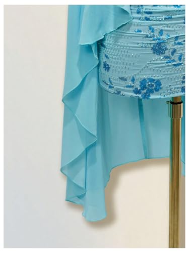 Women's Sheer Poncho Tops High Low Chiffon Shawl Boat Neck Ruffle Hem Cape3