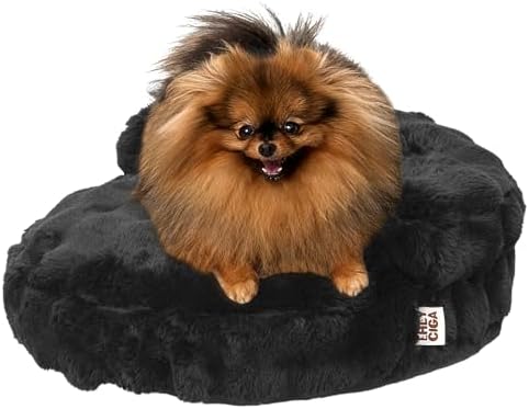EHEYCIGA Extra Small Dog Bed and Cat Couch for Puppy and Kitten - Fluffy Faux Rabbit Fur Pet Sofa with Washable Removable Cover, Waterproof and Non-Slip, 20 Inch, Black