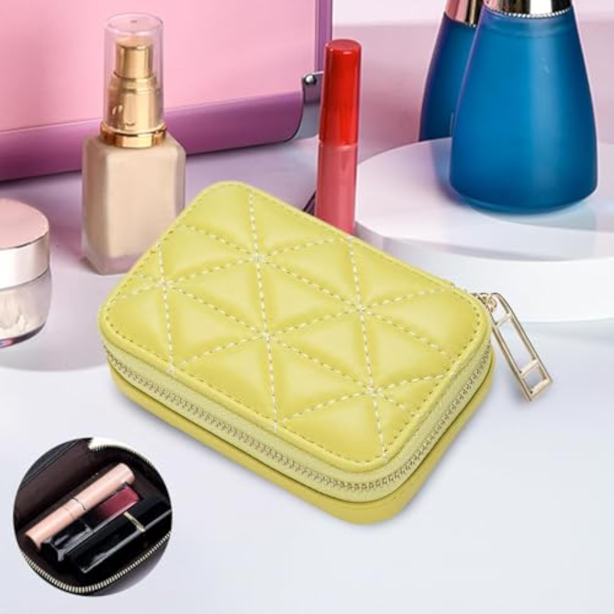 Portable Lipstick Case with Mirror for Holiday Gift, Yellow