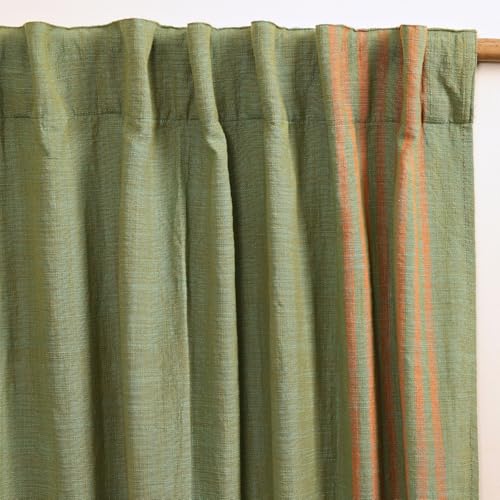 Image of Peepul Tree Mix and Match Solid and Sheer Door Curtains in Sage Rust, Mustard & Teal | 7 Feet | Set of 4 | 2 Solid & 2 Sheer Curtain| Layered Curtains | Pure Cotton | Back Loop Curtains