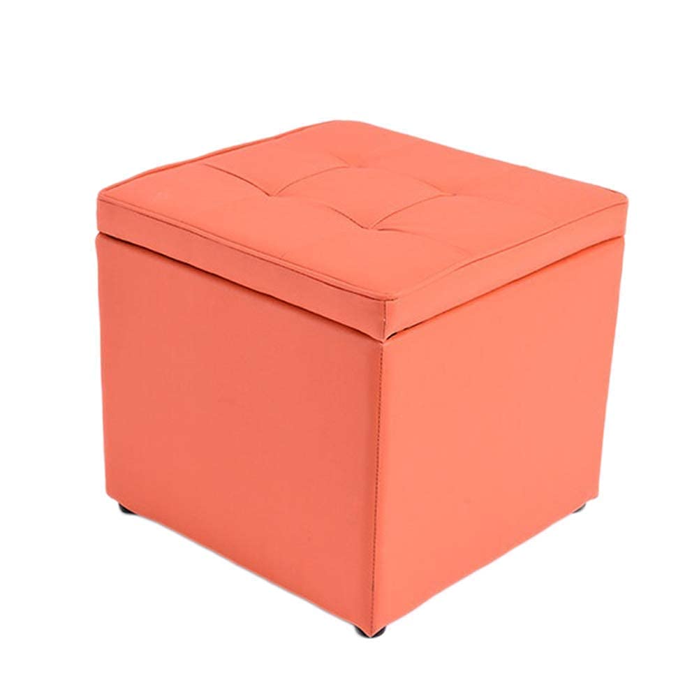 Repose-pieds coffre de rangement en bois massif orange pour chaussures