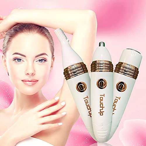 TouchUp Women's Painless Hair Remover Trimmer - Multi Purpose 3 in 1 - Face Eyebrows Nose Body - Rechargeable - Electric Razor