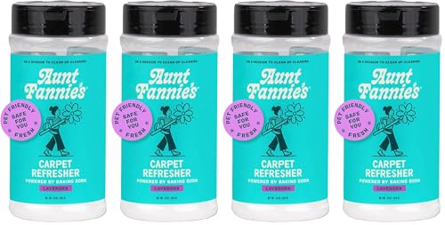 Aunt Fannie's Carpet Refresher & Deodorizer Powder, Multi-Purpose Carpet, Rug, and Upholstery Odor Eliminator for Homes with Cats and Dogs, Lavender Scent, 16 Oz (Pack of 4), Packaging May Vary