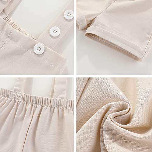 Gajaous Baby Jungen Gentleman Anzüge, Kinder Kurzarm Bowtie Shirt Strampler + Hosenträger Shorts Overalls Festliche Taufe Hochzeit Gentleman Shorts Set 0-24M, A-Beige, 6-12 Monate(Tag 80)