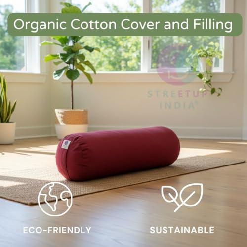 Image of Streetup India Yoga Bolster for Iyengar Yoga With Premium Cotton Washable Cover (Maroon, Standard)