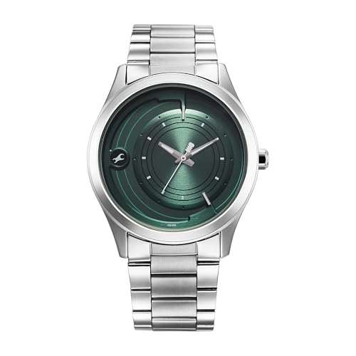 Image of Fastrack Groove Quartz Green Round Dial Men's Analog Watch | Stainless Steel Strap Material | Water Resistant Watch - 3317SM03