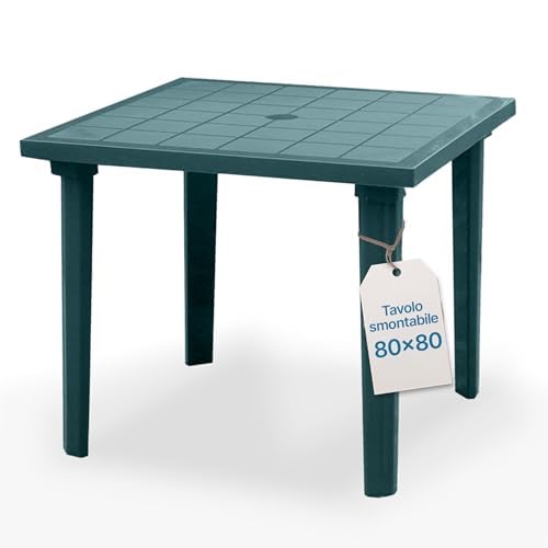 Tomaino - Tavolo Da Giardino In Plastica Quadrato - Tavolo Plastica Esterno per 4 Posti con Gambe Smontabili e Foro per Ombrellone - Tavolino da Esterno Verde