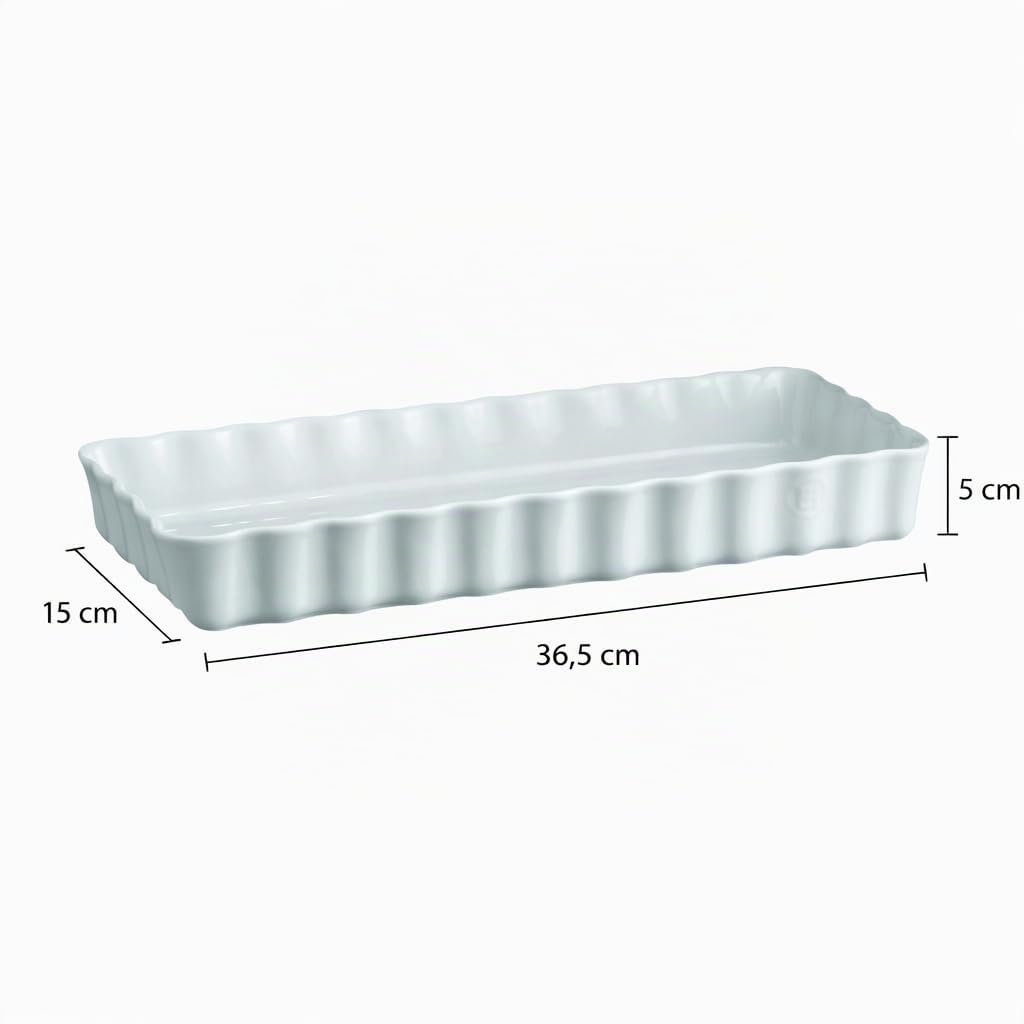 Emile Henry Tourtière Rectangulaire Longue – Céramique Haute Résistance – Cuisson Homogène et Tartes Dorées à Cœur – Coloris Écume – Fabriqué en France