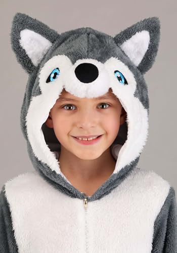 Disfraz Infantil de Husky Siberiano Gris y Blanco con Capucha y Cola miniatura 3