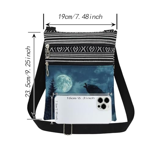 Wolf Art Print Crossbody Bag Moon Wolf Print Messenger Bag Adult Teens Halloween Thanksgiving Christmas Gift Adjustable Shoulder Strap Birthday Christmas Crossbody Purse2
