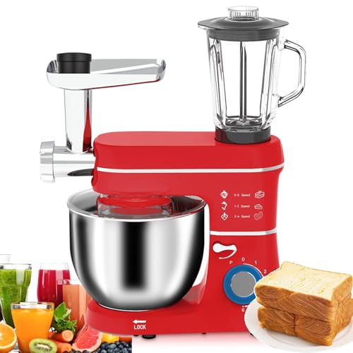 5 In 1 Multifunctional Stand Mixer, 1400W 6 Speed Fermenta-tion Electric Kitchen Mixer, 1.5L Glass Jar, Dough Hook, Beater, Whisk, Food Mixer for Most Home Cooks, Stainless Steel