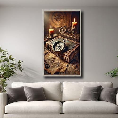 Toile boussole vintage pour habiller un grand mur vide au style aventure rustique