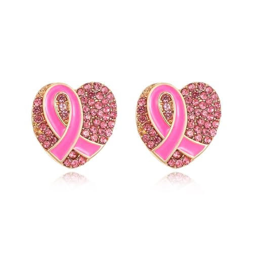 Breast Cancer Awareness Earrings for Women Pink Ribbon Jewelry Gifts Support Survivor Heart Charm Dangle Accessories