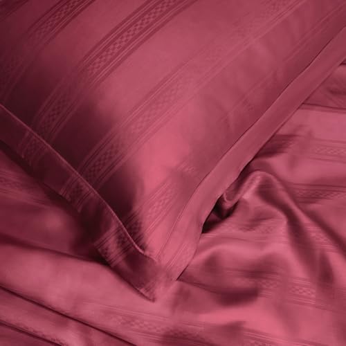 Image of Sassoon Artemis Italian Jacquard Weave Sateen Cotton Bedsheet - 400 TC, Cotton, Stripe Design, King Size (108 x 108 inches), Color: Rosewood, Soft, Breathable, - 1 Bedsheet + 2 Pillow Covers