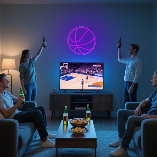 Image of Basketball Neon Sign Sport Led Basketball Light for Wall Decor Dimmable Sign Birthday Kids Christmas Gift Fans Sport Room Bedroom Decor for Boys