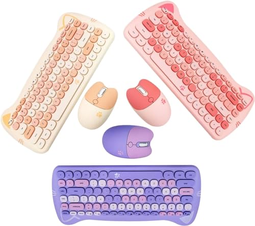Wireless Mouse and Keyboard Set, Cute Cat Keyboard Mouse Combo for Present, 2.4G Cordless Computer Mice with USB Receiver for Laptop PC MAC (Cherry Blossom Pink) - Image 6
