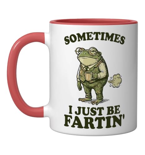 Taza de cerámica estampada divertida 11 oz roja/blanca miniatura 1