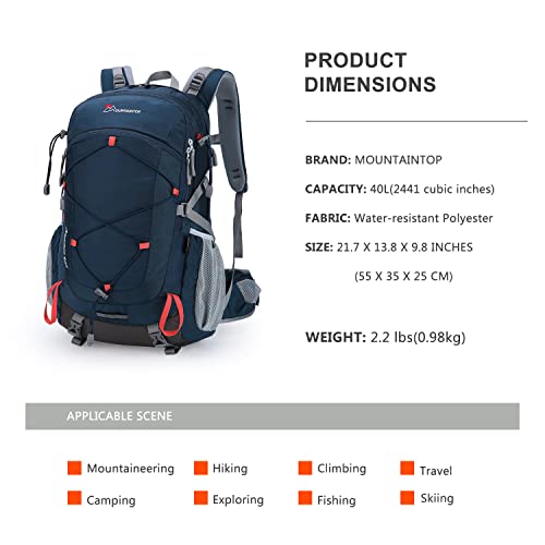 Mountaintop 40L Hiking Backpack With Rain Covers For Backpacking, Camping, Cycling And Traveling #TOP1