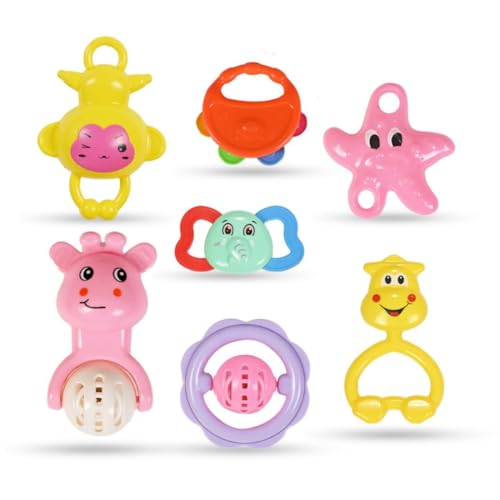 Image of BUMTUM 7Pcs. Baby Rattles Attractive Colorful Plastic Non Toxic BPA Free for New Born Babies and Infants (Pack of 1, Multicolor & Multi Designs)