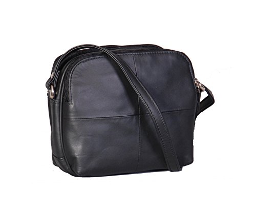 A1 FASHION GOODS Womens Real Soft Leather Cross Body Bag Multi Zip Top Pockets Small Sling Shoulder Bag - A939, Black, S