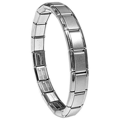 Dolceoro SB-002, Satin Matte Italian Modular Starter Charm Bracelet, 9mm Wide Stainless Steel, 18 Links for Wrist 6-6 3/8" Cover