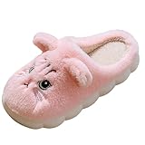 Plush Cat Slippers for Women, Fuzzy Fluffy Faux Fur Animal House Slides for Indoor and Outdoor Shoes Warm Slip-on Slipper